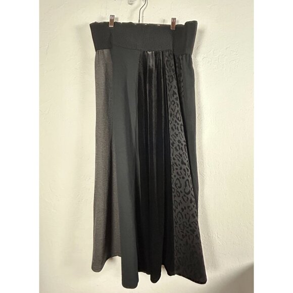 Alembika Womens Mixed Media Maxi Skirt Size 2 Black Gray Art To Wear Stretch - Picture 2 of 7